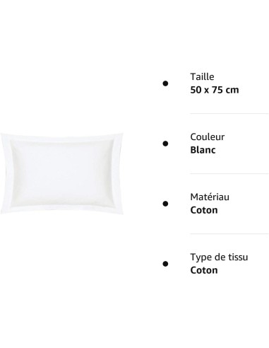 Taie en coton percale unie 50x75...
