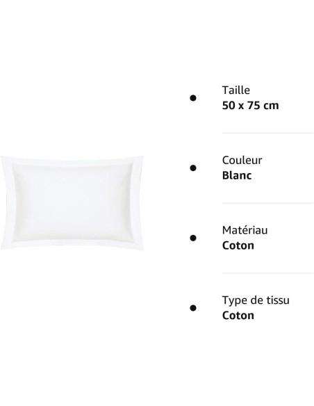 Taie en coton percale unie 50x75 Blanc des Vosges
