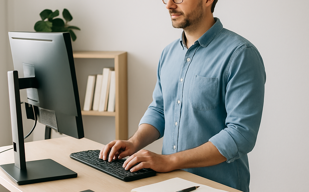 Travail de bureau debout : mode ou vraie solution ? Image générée par IA