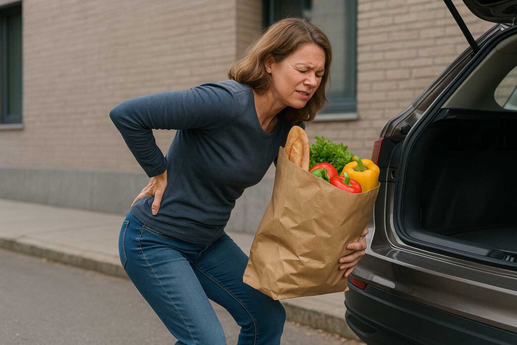 Éviter le mal de dos en faisant ses courses - Image générée par IA