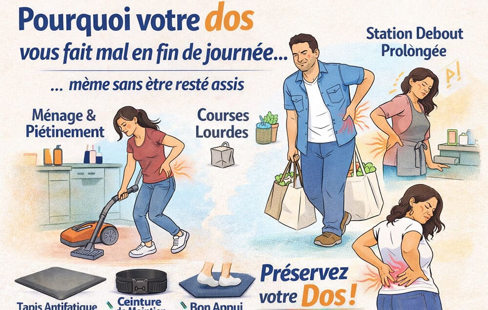 Mal de dos en fin de journée : causes invisibles et solutions du quotidien - image générée par IA