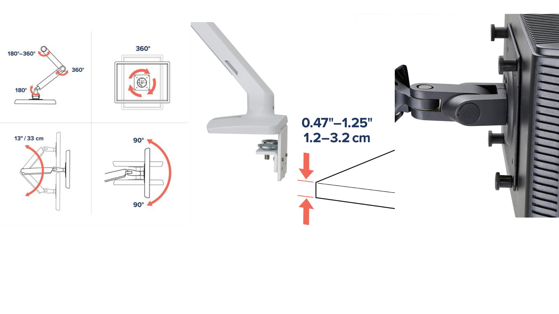 Mouvements et fixation du Bras ergotron MXV mono-écran